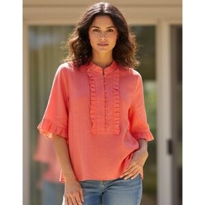 Lane Bryant Linen Blend Ruffle button top Coral Size 14/16